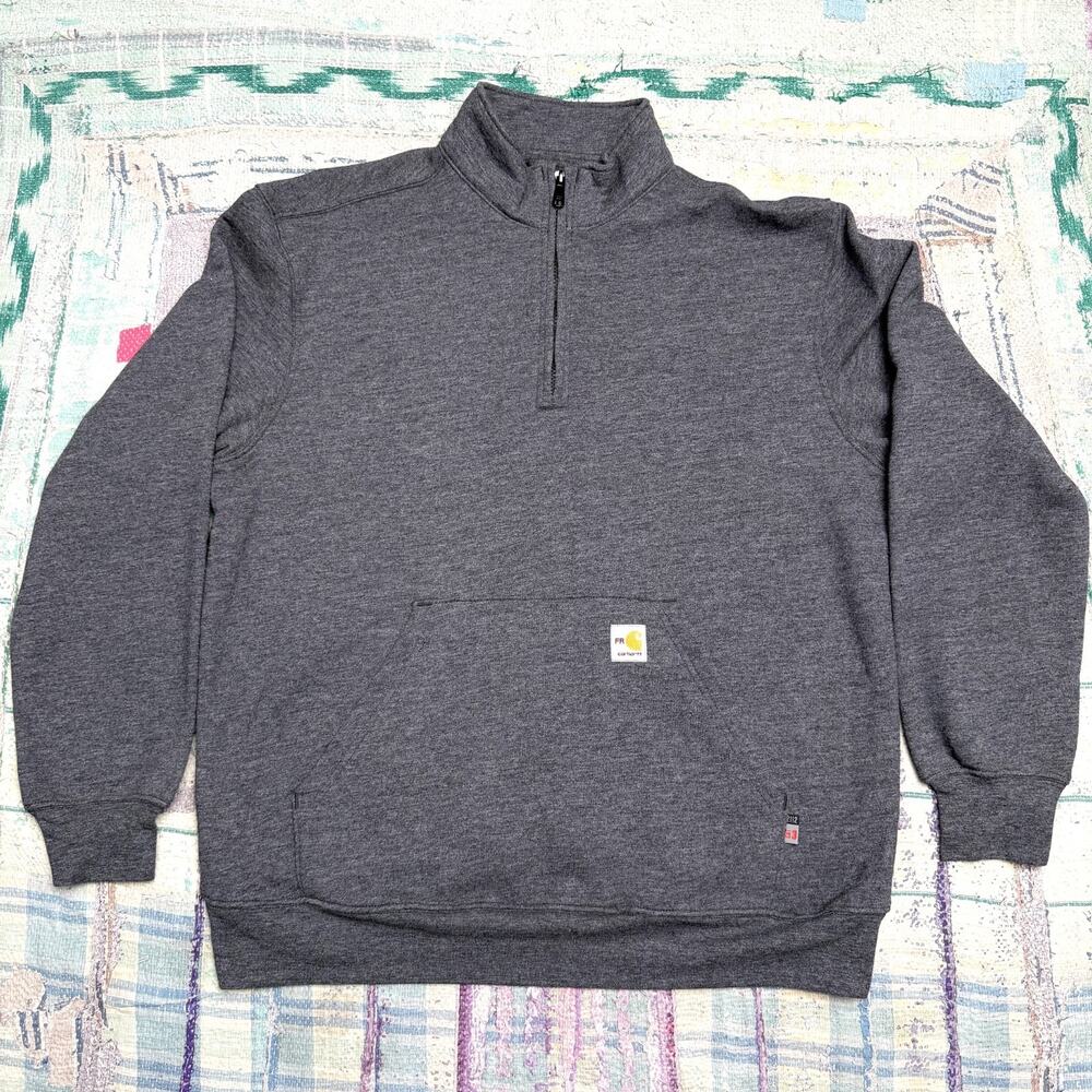 Carhartt FR Flame Resistant 1/4 Quarter Zip Sweatshirt Gray CAT 3 Large